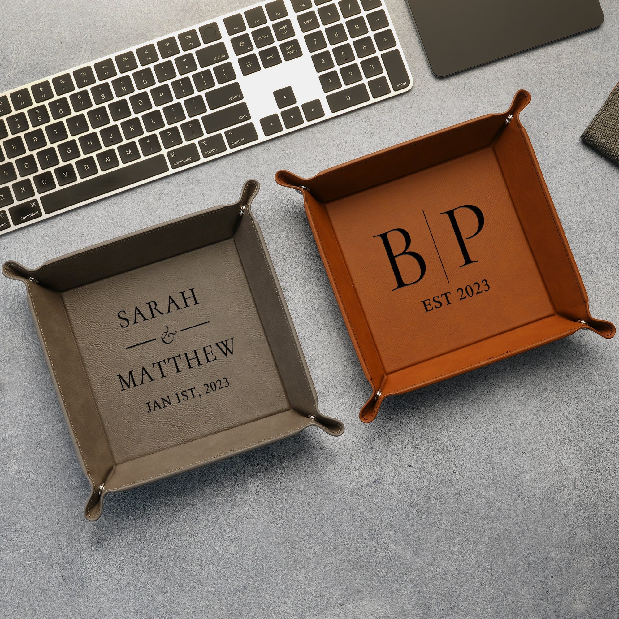 Vegan Leather Valet Catch-all Tray - Monogram Initials