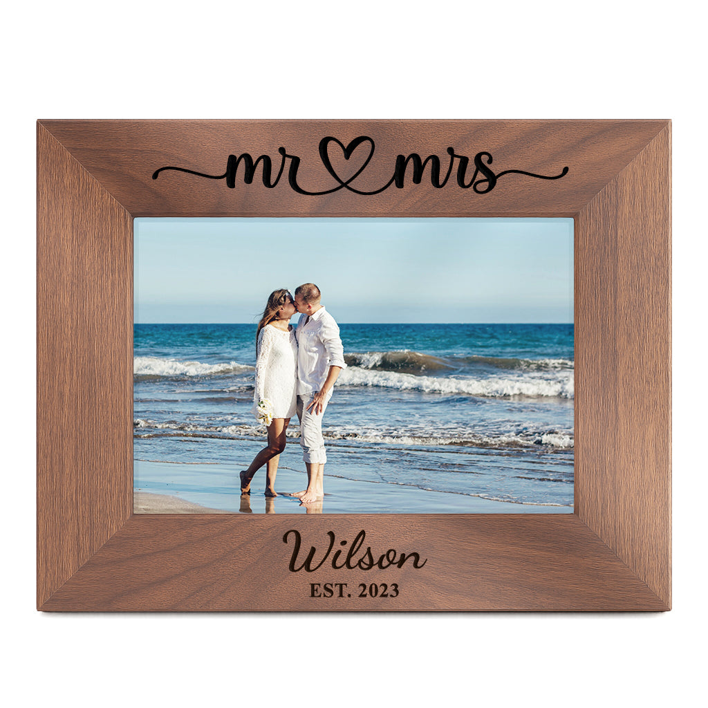 Walnut Wood Photo Frame - Mr & Mrs