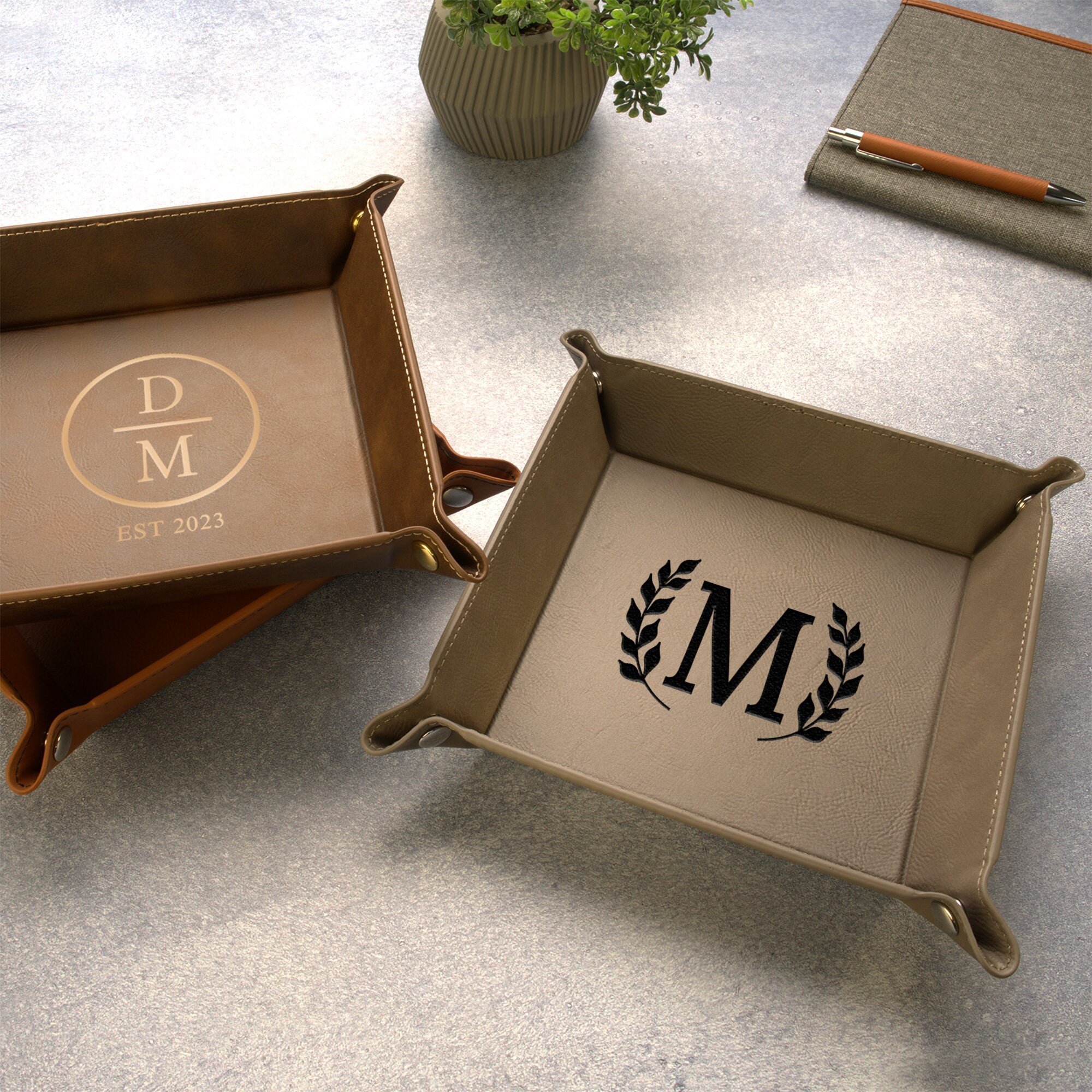 Vegan Leather Valet Catch-all Tray - Monogram Initials