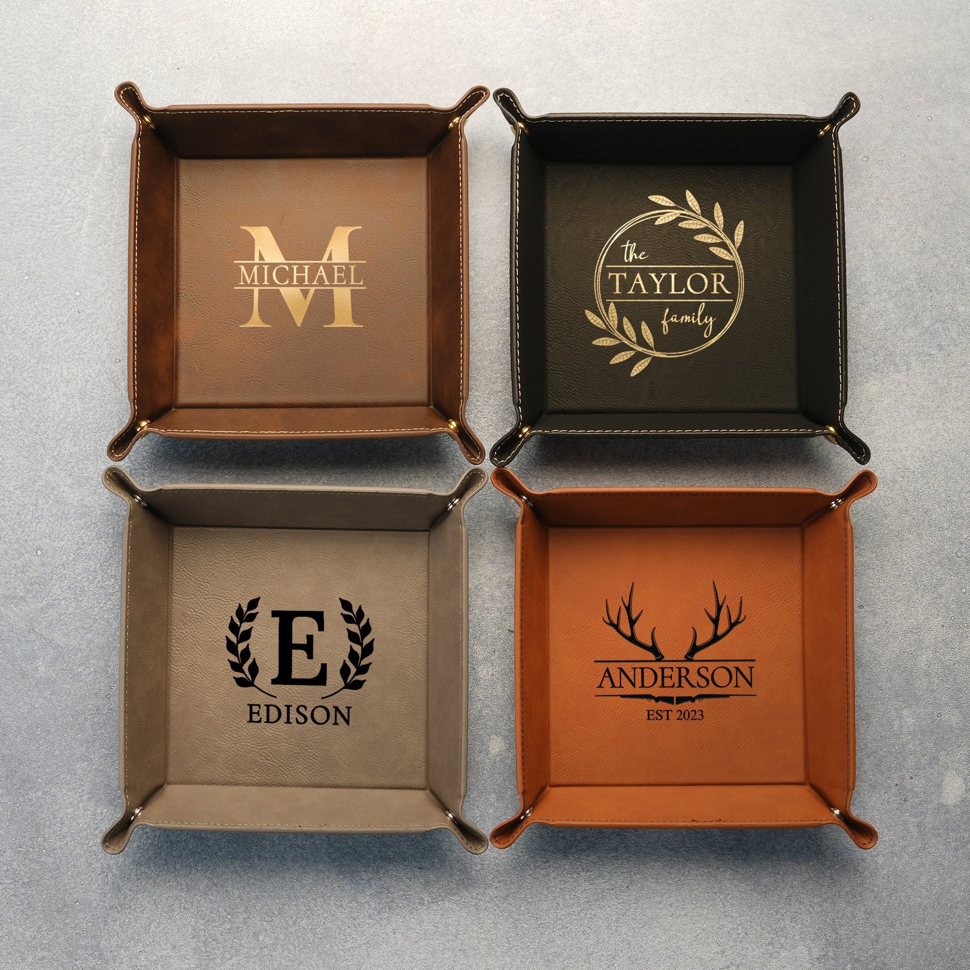 Vegan Leather Valet Catch-all Tray - Monogram Initials