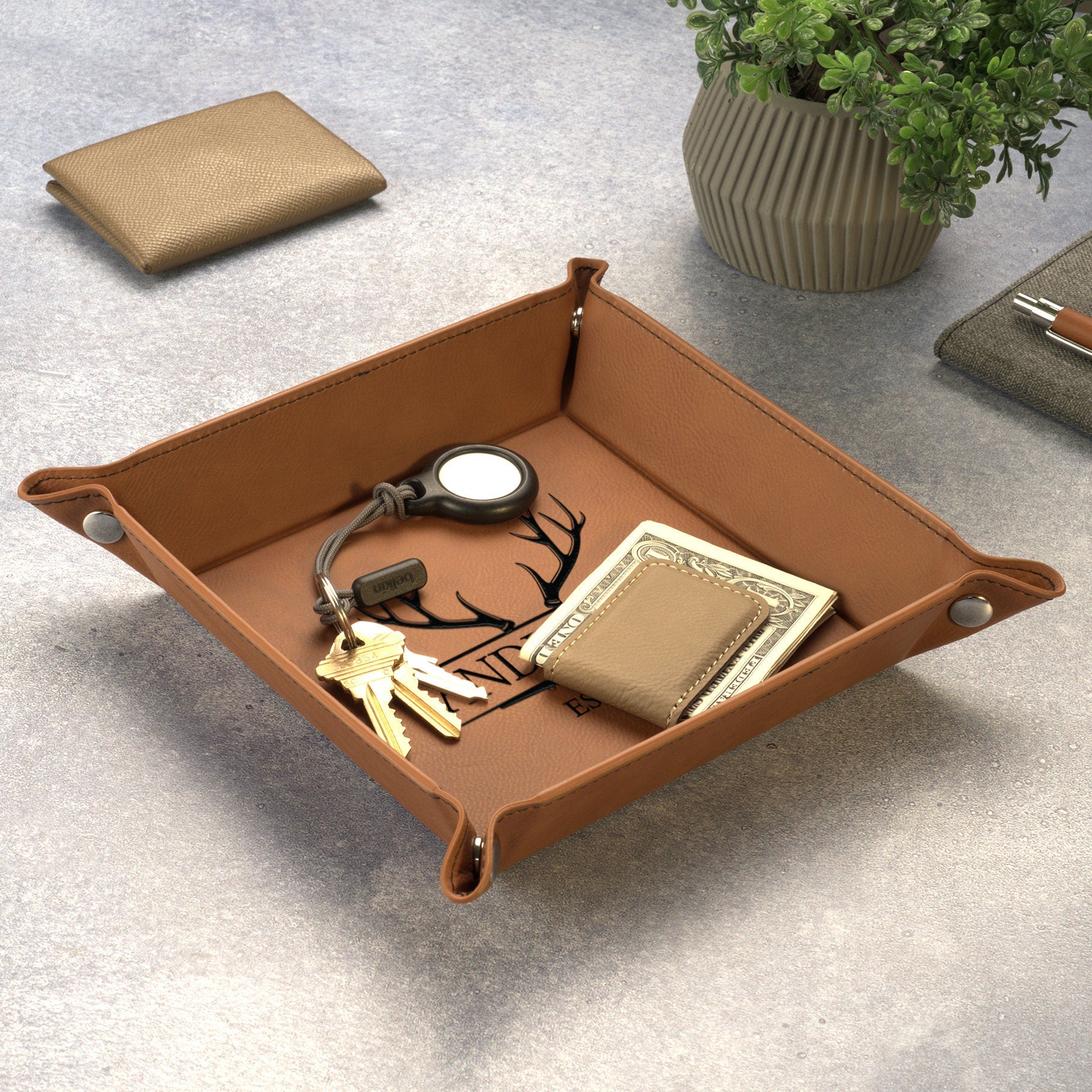 Vegan Leather Valet Catch-all Tray - Monogram Initials